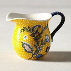 Anthropologie Creamer VILLETTE Stoneware Yellow Navy Dots NEW